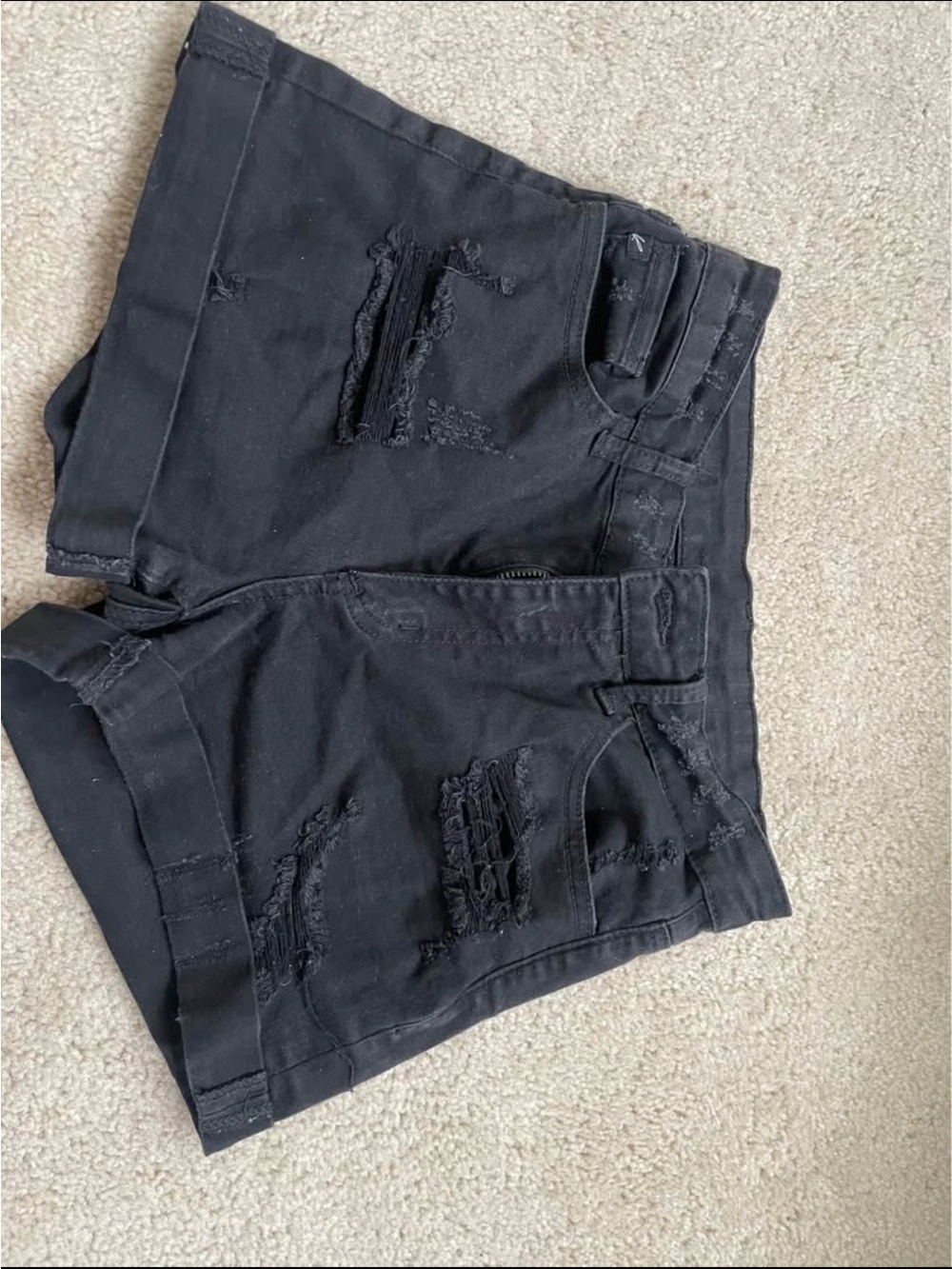 KanCan Black Distressed Roll-Hem Jean Shorts